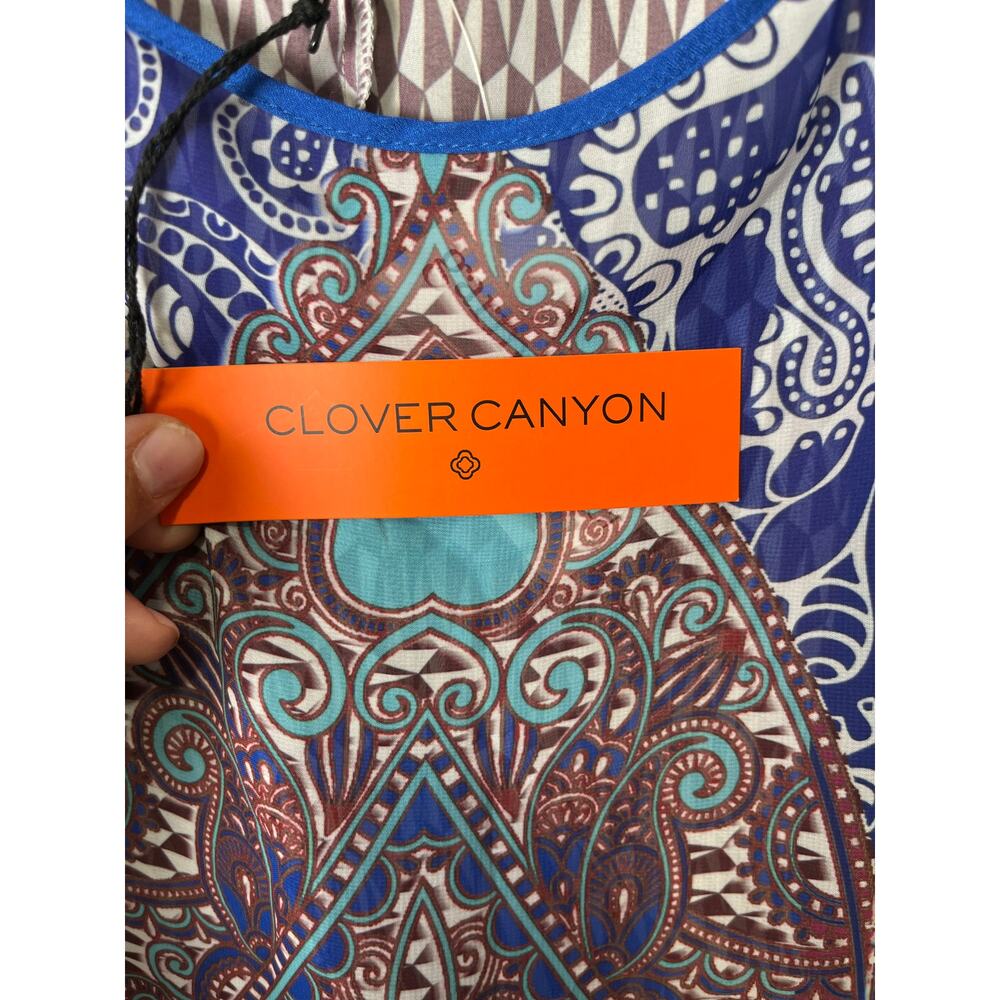 Clover Canyon Flower Power Blouse XS Blue Paisley Scarf Print Indie New - Picture 7 of 10